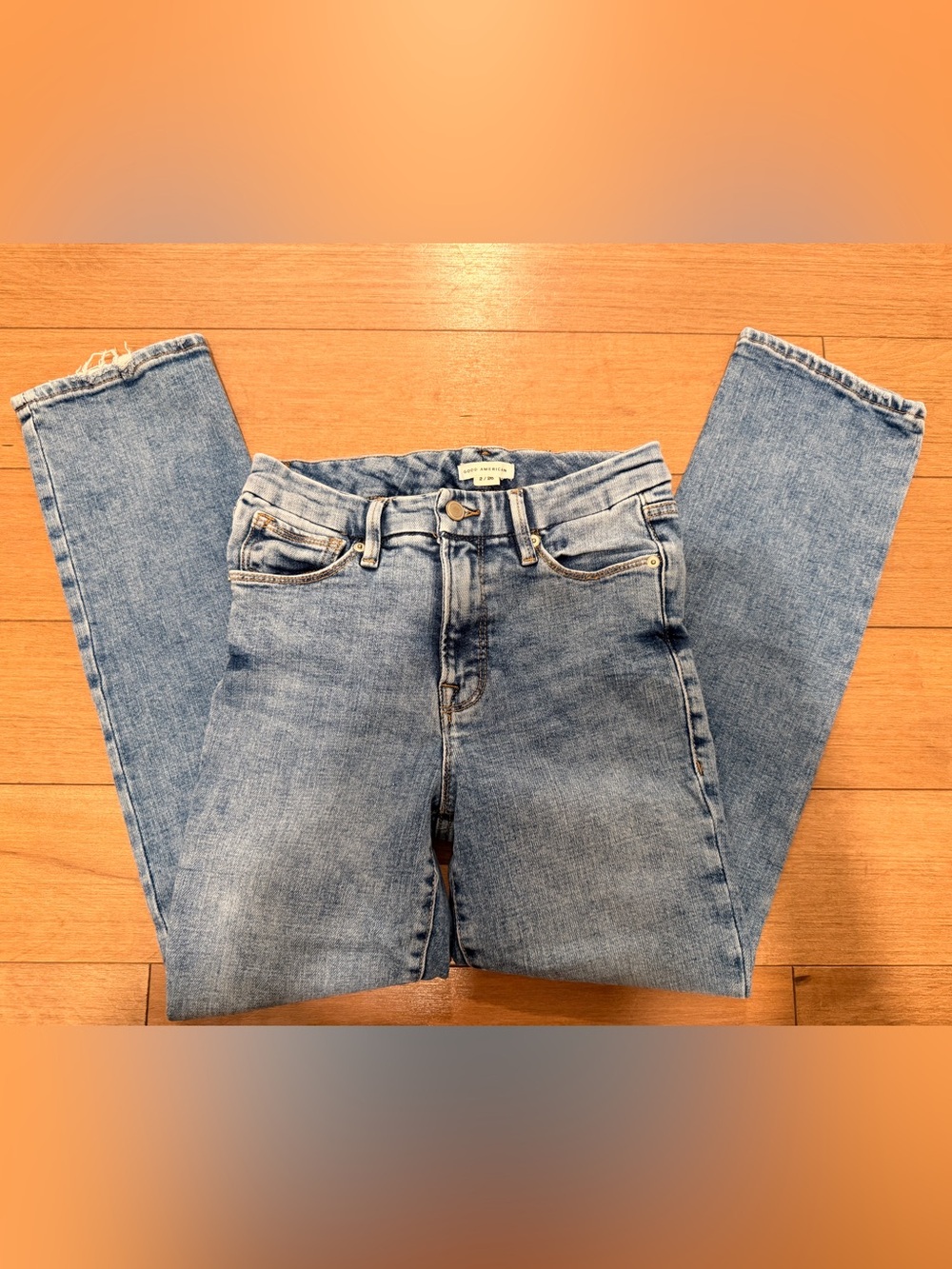 Good American Straight Leg Distressed Jeans